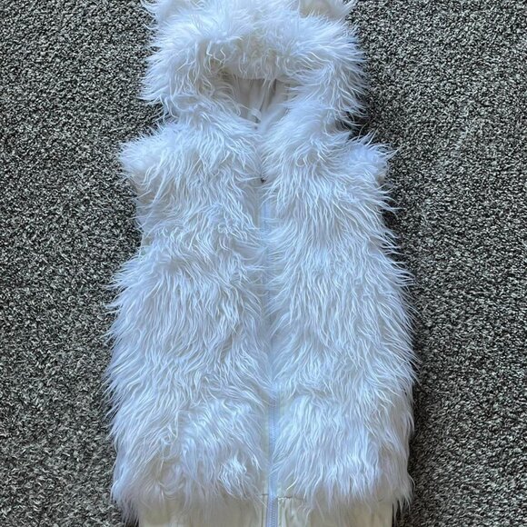 iHeartRaves Jackets & Blazers - White Faux Fur Vest With Hood/Animal Ears Women S Rave Party Cosplay Gamer Furry